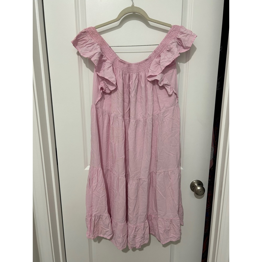 Petal & Pup Womens Tiered Ruffle Midi Dress Rayon 10 Pink